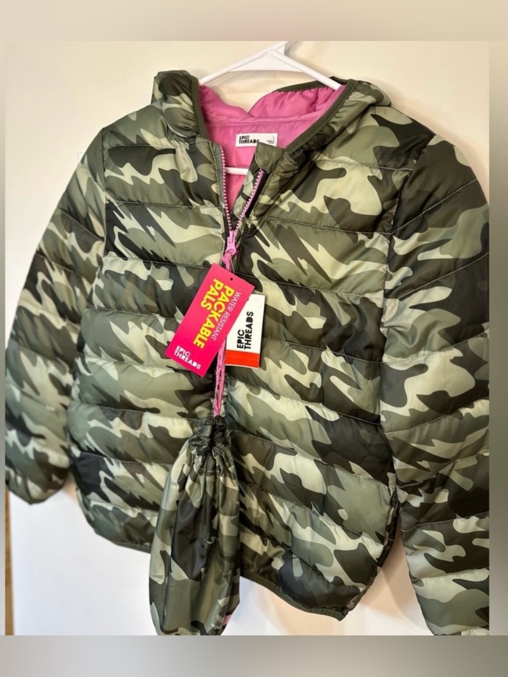Epic Threads Girls Camo Packable Puffer Jacket NWT Size XL